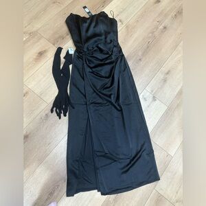 Fashion Nova Black Strapless Gown W/ sheer gloves